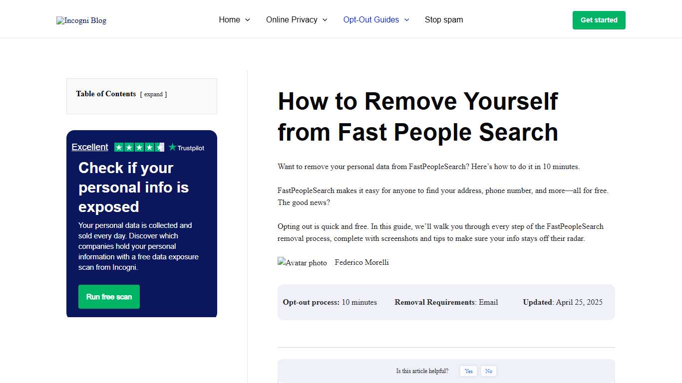 How to Remove Yourself from Fast People Search [2026] Incogni